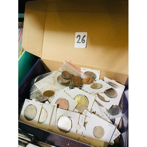 26 - 42 Irish £1 coins, plus a box of other Irish coins