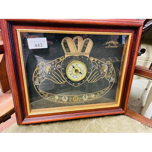 443 - Jameson framed clock with unusual design