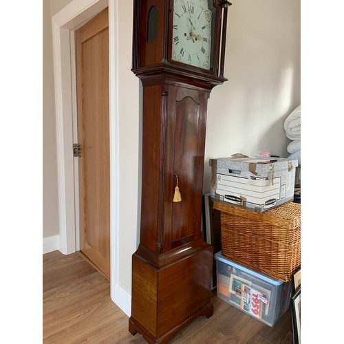 110a - Magnificent Georgian long case grandfather clock in good working order with a hand painted face. Com... 