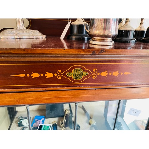 77 - Edwardian inlaid display cabinet with original leaded glass and key, 23'' x 56'' x 12''