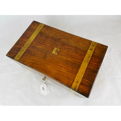 100 - Quality Victorian writing slope with brass inlay and key