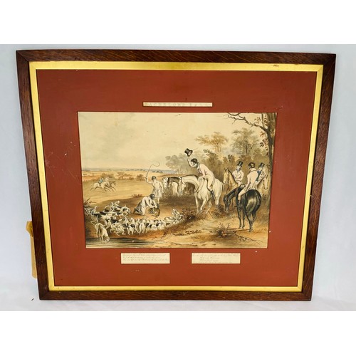 123 - A large framed set of 4 Victorian hand coloured hunting prints, 28''w x 24''h