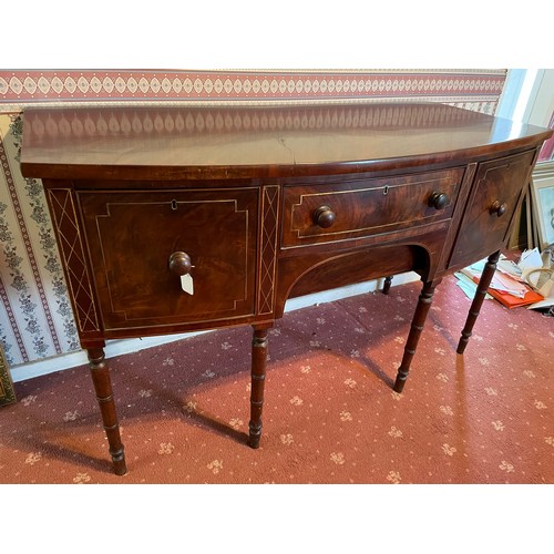 49 - A Georgian Cork inlaid mahogany Sideboard . Cuban mahogany with satinwood inlay and secret arched dr... 