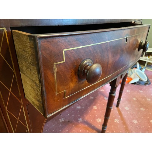 49 - A Georgian Cork inlaid mahogany Sideboard . Cuban mahogany with satinwood inlay and secret arched dr... 