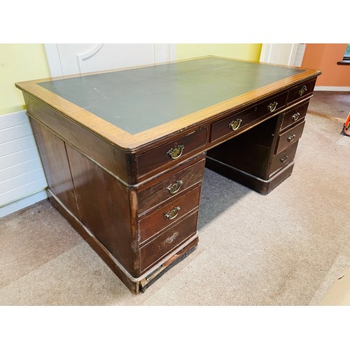 231 - Superb Victorian mahogany Doctors desk with brass handles, 3 drawers over 6, 5'L x 3'd x 30''h