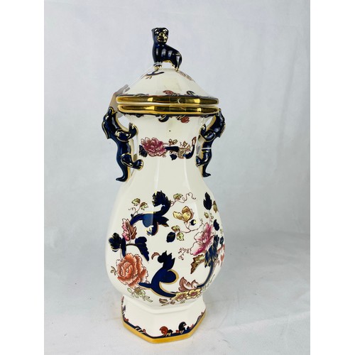 169 - Large Masons Ironstone vase with lid 16''h