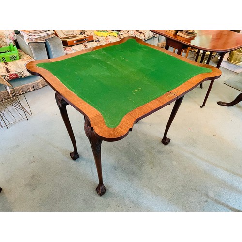 202 - A pair of Edwardian Walnut fold over card tables on ball and claw Chippendale feet. Circa 1900