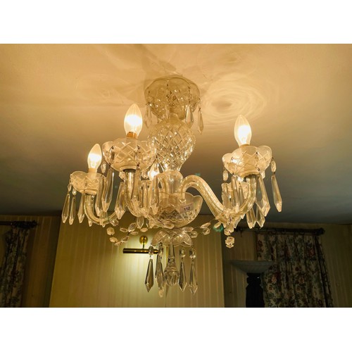 112 - Superb Vintage crystal 5 branch chandelier (possibly 1960's Waterford, no acid stamp visible) 21''