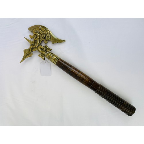 42 - Ornamental brass tomahawk with wooden handle