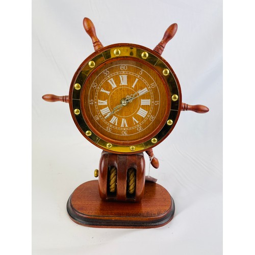 47 - Ships wheel ornamental clock p.w.o.