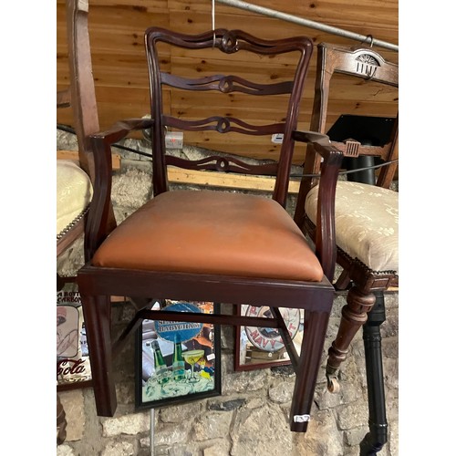 137 - Pair of mahogany armchairs with leather seats