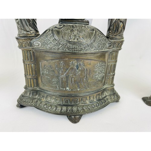 193 - Georgian, possibly pewter, Crucifixion set signed L. Lied. 3 piece candelabra