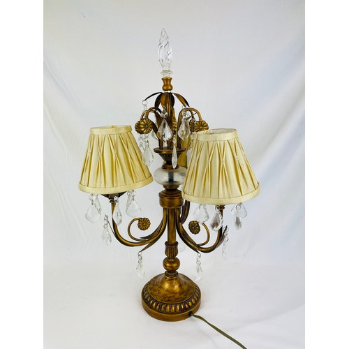 223 - Gilt 3 branch (with crystals) table lamp