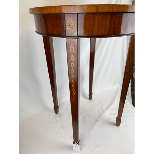 234 - Pair of round vintage Rosewood inlaid occasional Tables with drawer, 20''d x 27''h