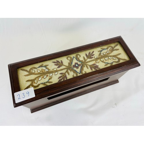 239 - Oak letterbox with ornate decoration on lid