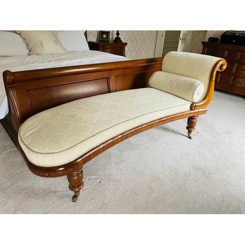 92A - Superb Victorian chaise lounge in light oak on castors with cream upholstery. 68''l x 33''h