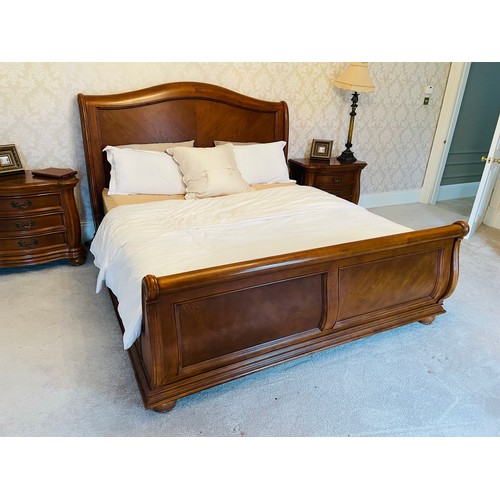 92B - Superb quality mahogany super king size sleigh bed, 6ft wide, with as new RESPA mattress