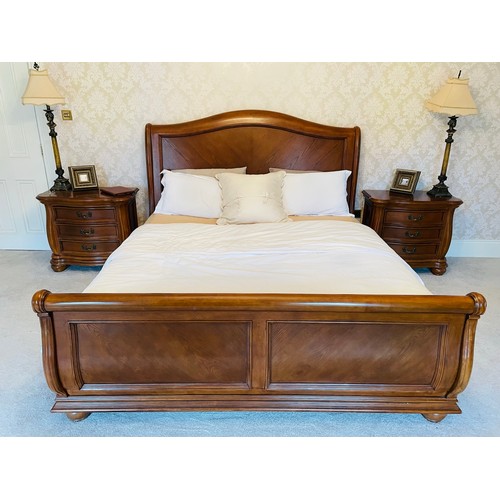 92B - Superb quality mahogany super king size sleigh bed, 6ft wide, with as new RESPA mattress