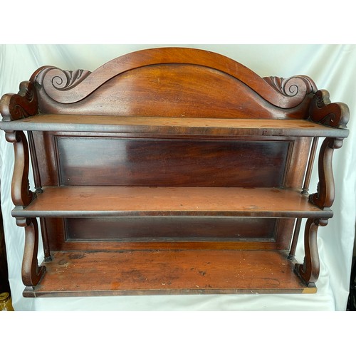 349 - 3 shelf Victorian Mahogany wall bracket, 28'' x 35''l