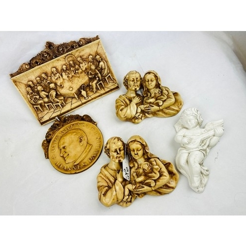 20 - A collection of 5 religious items incl. picture of the Last Supper