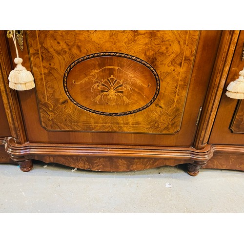 81 - Magnificent inlaid Italian sideboard with 3 drawers over 3 presses. Solid wood through out, 40''h x ... 