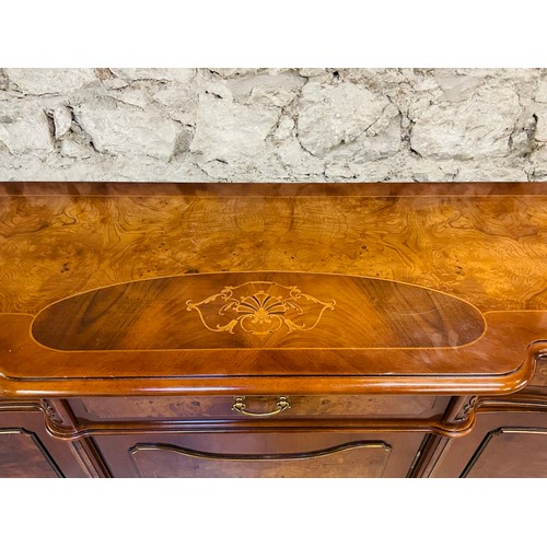 81 - Magnificent inlaid Italian sideboard with 3 drawers over 3 presses. Solid wood through out, 40''h x ... 