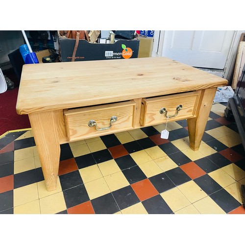 84 - Pitch pine 2 drawer coffee table, 37''w x 17''h x 22''d