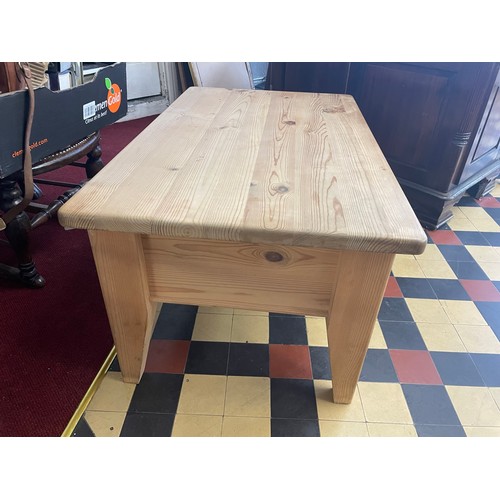 84 - Pitch pine 2 drawer coffee table, 37''w x 17''h x 22''d