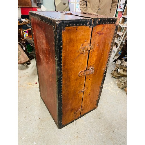 291 - Large Victorian travel trunk complete with clothes hanging rails