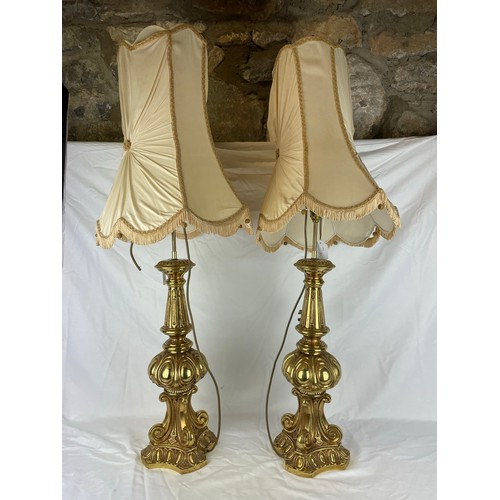 58 - A superb pair of superb French gilded table lamps 1m h