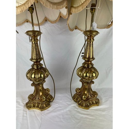 58 - A superb pair of superb French gilded table lamps 1m h