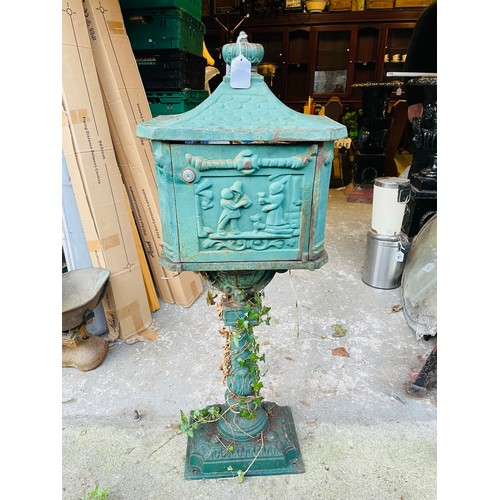 97 - Cast iron free standing post box, 42'' h (no key)