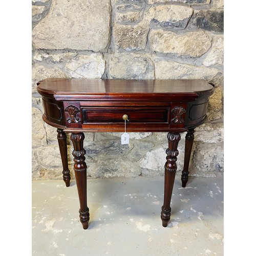 117 - Mahogany inlaid half moon hall table, 36''w x 30''h