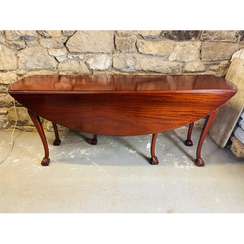 80 - Irish Georgian mahogany drop leaf hunt table with ball and claw feet, 70''l x 30''h x 48''w (open)