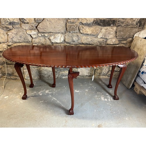 80 - Irish Georgian mahogany drop leaf hunt table with ball and claw feet, 70''l x 30''h x 48''w (open)