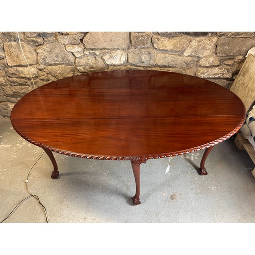 80 - Irish Georgian mahogany drop leaf hunt table with ball and claw feet, 70''l x 30''h x 48''w (open)