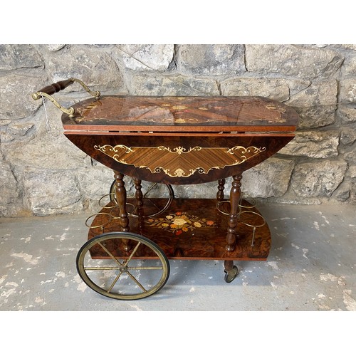 293 - Inlaid 2 tier serving trolley with drop leafs, 26''h