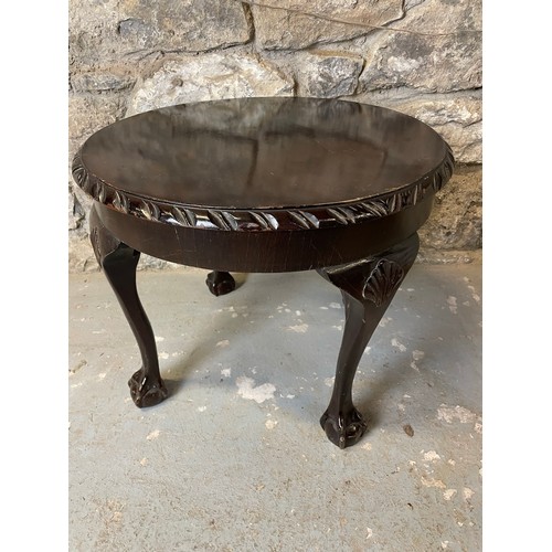 295 - Mahogany side table with ball and claw leg and rope edge, 19''h 23''d