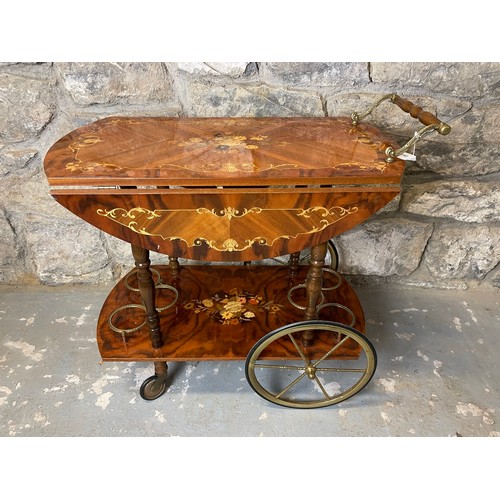 299 - Inlaid 2 tier serving trolley with drop leafs, 26''h