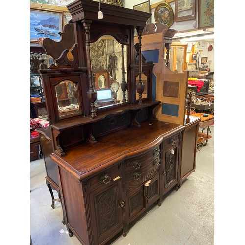 318 - Victorian oak sideboard with mirrored back, beveled glass, 87''h x 54''w