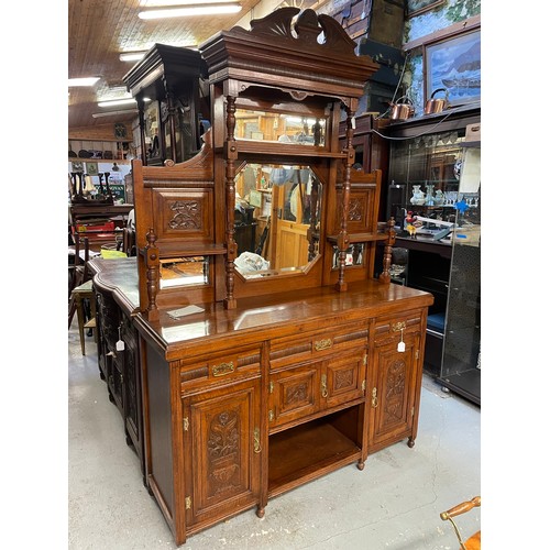 319 - Victorian oak sideboard with mirrored back, beveled glass, 89''h x 58''w