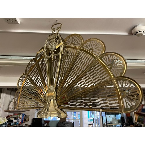 31 - Victorian brass peacock fire guard, folding 27''h x 37''w