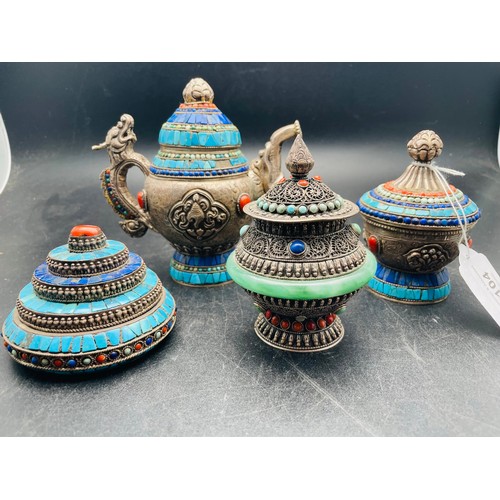 104 - A collection of 4 pieces of antique Tibetan metal ware