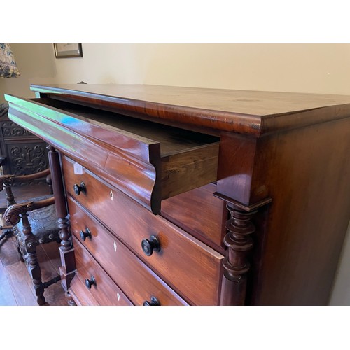 112 - Magnificent Victorian 2 over 3 mahogany chest with secret drawer on 4 turned legs, 51''w x 25''d x 5... 