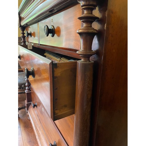 112 - Magnificent Victorian 2 over 3 mahogany chest with secret drawer on 4 turned legs, 51''w x 25''d x 5... 