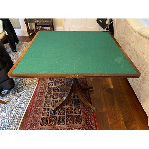 124 - Superb Victorian walnut card table on a centre pod with brass castors, 34''w x 30''h, excellent cond... 