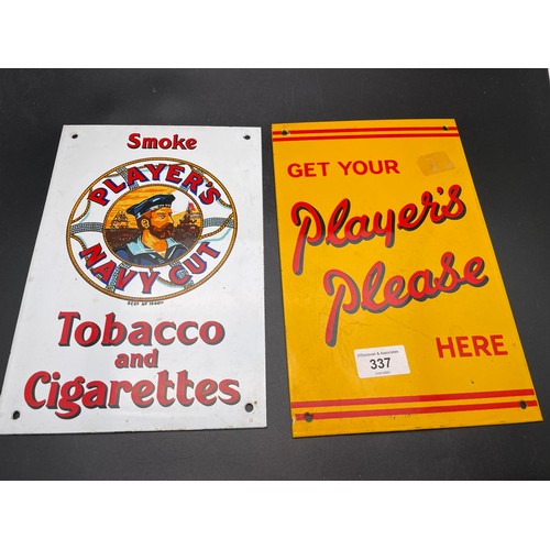 337 - 3 vintage enamel advertising signs, heavy, Players and Rajah Cigar