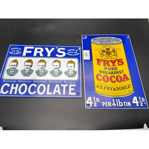 339 - 2 vintage enamel advertising signs, heavy, Fry's