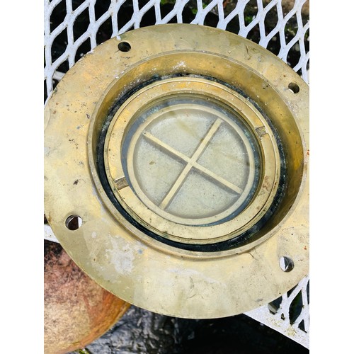 344 - A round antique ships port hole, 9''