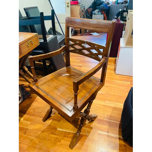 62 - Rosewood brass inlaid and carved armchair 19'' seat h